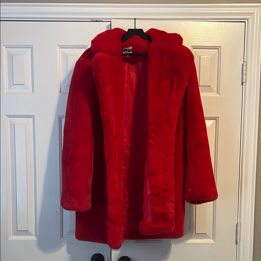 Apparis Red Faux Fur Coat